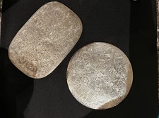 Vintage C.C.H. Silver Plated Vanity Tray Set Floral Engraved Round & Oval Pair picture