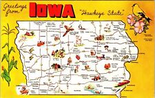 IA-Iowa, Scenic Map Greetings Landmarks, Flower, Vintage Postcard picture