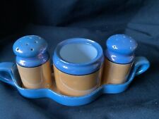 Vintage Lusterware Peach & Blue Salt Pepper & Condiment Set with Tray ~ Japan picture