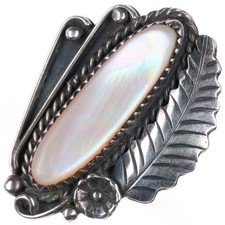 sz8 vintage Navajo sterling silver pink mother of pearl shell ring picture
