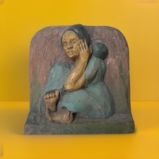 1940s Polish Folk Carving AZ African Diaspora Relief Wood Figure Black Woman picture