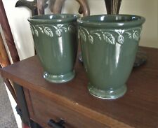 2 New Matching Longaberger Pottery Olive Green Ivy Garden Flowerpot Vase picture