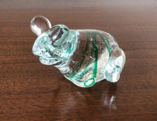 Vintage Enesco Clear Art Glass W/ Green Swirl Frog Figurine~Paperweight picture