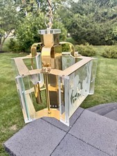 Vintage Fredrick Ramond brass and etched glass chandelier H15x W15” picture