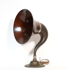 Excellent 1925 Music Master Wood Horn Radio Speaker w/Gold Veined Finish * Works picture