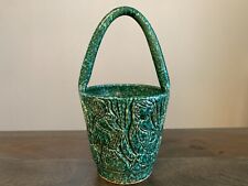 Fratelli Fanciullacci Decorative Basket Green Sgraffito Vintage MCM Made Italy picture