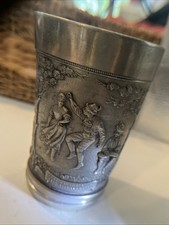 Vintage Frieling Zinn 95% Pewter German Relief Beaker Cup Folk Hunting 4.5” picture