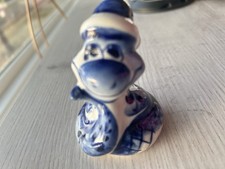 Gzhel Style Blue & White Horse Stallion & Inch Worm 2 Figurines, Ceramic EUC picture