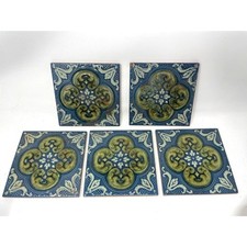 Set 5 Vtg Italy Art Tiles La Campanella Sassuolo Italian Ceramic Art Nouveau 6x6 picture