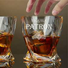 Custom Engraved Patron Tequila Glass – 10 oz Twisted Rocks Glass New picture