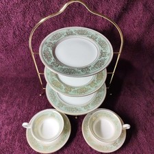 Wedgwood Columbia Sage Green Cup & Saucer & Plate Set Bone China England picture