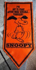 Vtg Snoopy Peanuts Felt Banner United Features 1967- Act More Sensible Org/Black picture