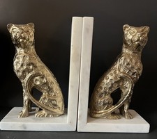 Leopard Bookends Gold Metal &White Marble Base .High Quality picture