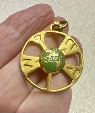 Vintage LDS Young Women Camp Charm Pendant Gold Tone Enamel Globe Mormon picture