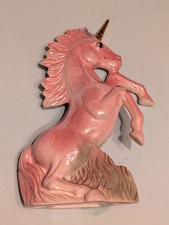 Vintage 80s Unicorn Figurine Pink Glazed Ceramic Large 12 inches picture