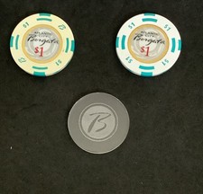 BORGATA CASINO CHIP ATLANTIC CITY.  Set of TWO $1 chips and Acrylic Chip Spacer picture