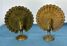 2 Vintage Engraved Brass Peacock Figures picture