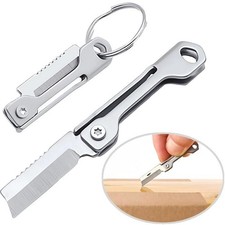 Mini EDC Folding Knife Box Cutter Stainless Steel Pocket Knife Key Chain picture