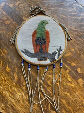 PLATEAU ROUND BEADED BAG EAGLE ON A BRANCH CIRCA 1920 picture