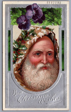 Rare~Full Face~Santa Claus~with Crown of Holly~Antique Christmas Postcard~p750 picture