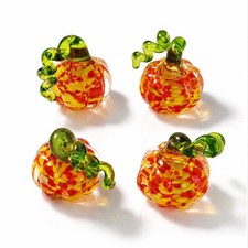 Set of 4 Hand Blown Glass Pumpkin Figurines Paperweight Gifts for Halloween picture