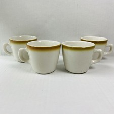 VTG McNicol China Coffee Mugs Hazel Brown Rim Heavy Diner Style Set Of 4 6oz USA picture
