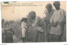 WWI France child kid fraternising India Hindu soldiers photo postcard picture