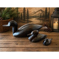 Vintage Heavy Carved Ironwood Duck Family Set of 3 Solid Wood Rustic Decor picture