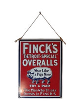 Vintage Ad Finck's Overalls Porcelain Sign Ande Rooney Wall Hanging Heavy 12