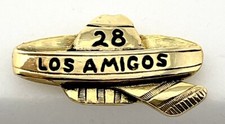 Gold Tone Los Amigos 28 Collectible Sombrero Hat Lapel Pin  picture