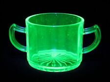 Uranium Glass Pastel Green Paneled Flat Sugar Dish UV GLOWY GLASS picture