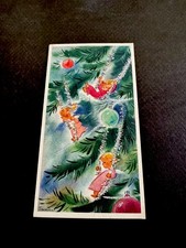 1 VTG MCM Xmas Greeting Card by Tessier Cute Angels Swinging From Silver Tassel picture