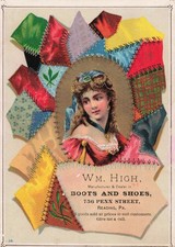 1890s WM. High 756 Penn St. Reading PA Boots and Shoes Victorian Trade Card picture