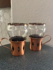 2 Vintage Coppercraft Guild Copper Diamond Cut Out Holders And Glasses picture