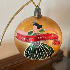 Vintage Poland Jumbo Glass Ballerina Green Dress Merry Christmas Ornament Gold picture