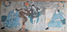 Antique Original Japanese Woodblock Print Triptych by Kuniyoshi -Magician- c1847 picture