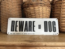Vintage Metal Beware Of Dog Black & White Sign 12” X 4” Four Paws NY USA 1970’s picture