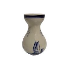 Vintage Blue Cream Windmill Ships Ceramic Vase picture