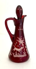 Vintage Bohemia Czech Red Cut Etched Crystal Perfume Bottle Dog Scene  picture
