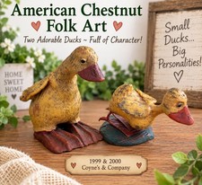American Chestnut Folk Art Duck Figurines Lot of 2 Coyne’s AM3005 AM1216 99/2000 picture