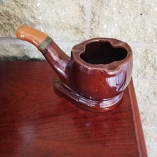 Vintage Tobacco Pipe Shaped Ceramic Pottery Ashtray w/ Gold Trim NAPCO Japan Men picture
