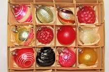 Lot VTG Glass Feather Tree Pictured HEART BALL DROP Christmas Ornaments Germany picture