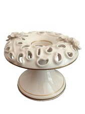  Vintage KBNY Italy Porcelain Reticulated Floral Pedestal Candle Holder Gold 4” picture