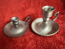 Vintage (Lot of 2) Pewter ? or Metal ? Candlestick Holders Finger Hold Loops picture