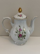 Meissen Mitterteich Floral VTG White Coffee Pot & Lid Floral With Gold Trim MCM picture