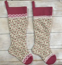 S/2 Vintage Handmade Christmas Stockings Pink Floral 20