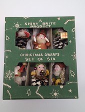 Vintage Shiny Brite Pinecone Christmas Dwarfs No. 8651 Set Of 6 Ornaments Japan picture
