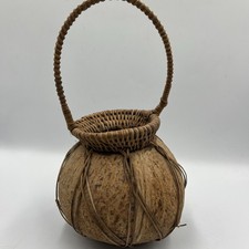 RARE Unique Vintage Real Coconut Basket Art Lot C picture