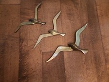3 Vintage MCM Brass Wall Hanging Seagulls Flying Birds picture