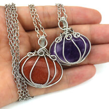 1X Crystal Pumpkin Wire Wrapped Necklace Copper Pendant Halloween Autumn Jewelry picture